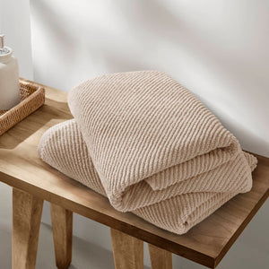 JLA Home Madison Park - 100% Cotton Diagonal Ribbed 4-Piece Bath Towels — Plush Zero-Twist 518GSM, Fast-Dry & Durable Luxury Beige MP73-8871