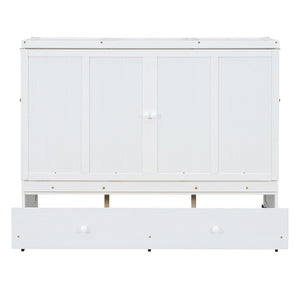 English Elm Queen Murphy Wall Bed with Pull Out Drawer and Built in Usb Charging Cabinet White N708P205905K