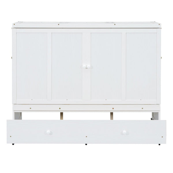 English Elm Queen Murphy Wall Bed with Pull Out Drawer and Built in Usb Charging Cabinet White N708P205905K