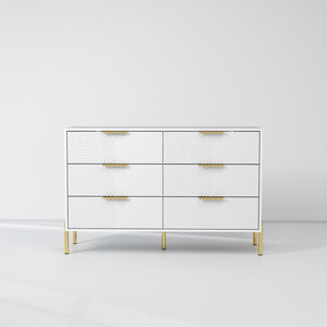 English Elm Farmhouse Six Drawer Dresser Rustic Grey Engineered Wood Chest for Bedroom or Living Room White B2770P494816