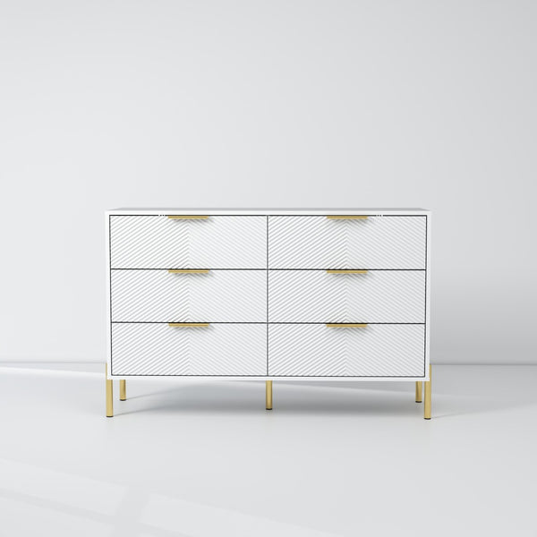 English Elm Farmhouse Six Drawer Dresser Rustic Grey Engineered Wood Chest for Bedroom or Living Room White B2770P494816