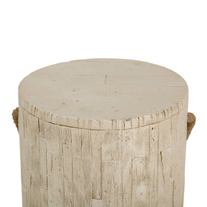 English Elm Outdoor Mgo Cylindrical Side Table Whitewashed Rustic Coastal Farmhouse Accent N765P382583W