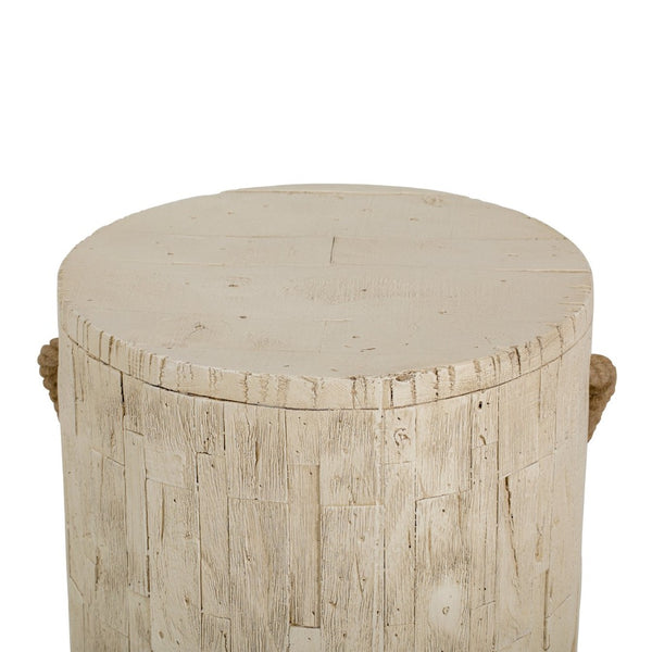 English Elm Outdoor Mgo Cylindrical Side Table Whitewashed Rustic Coastal Farmhouse Accent N765P382583W