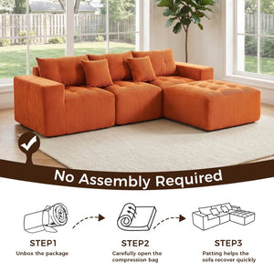 English Elm 101" Modular Cloud Sectional Corduroy Upholstered Sofa Reversible Chaise Living Room Orange W1170S00054