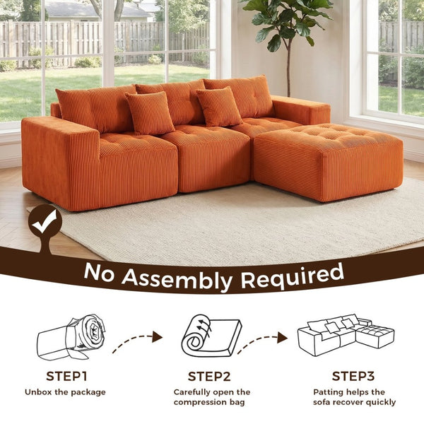 English Elm 101" Modular Cloud Sectional Corduroy Upholstered Sofa Reversible Chaise Living Room Orange W1170S00054