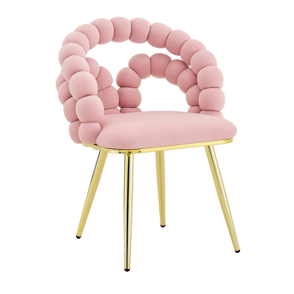 English Elm Modern Velvet Bubble Back Dining Accent Chair Set Glam Sculpted Upholstered Seating Gold,Pink W3875P446132