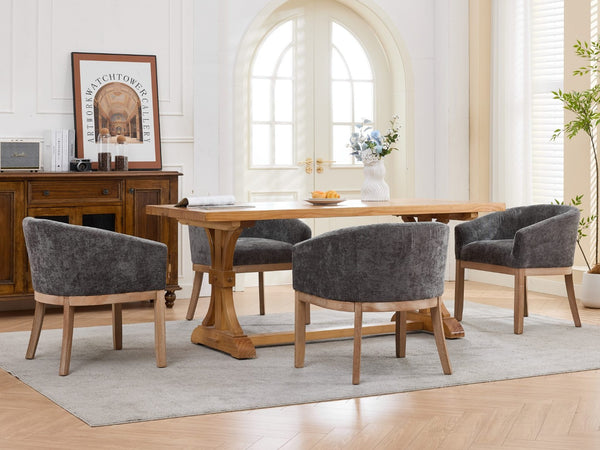 English Elm Mid Century Barrel Accent Chair Chenille Upholstery Rubberwood Legs Dining Room Gray W1143P449341