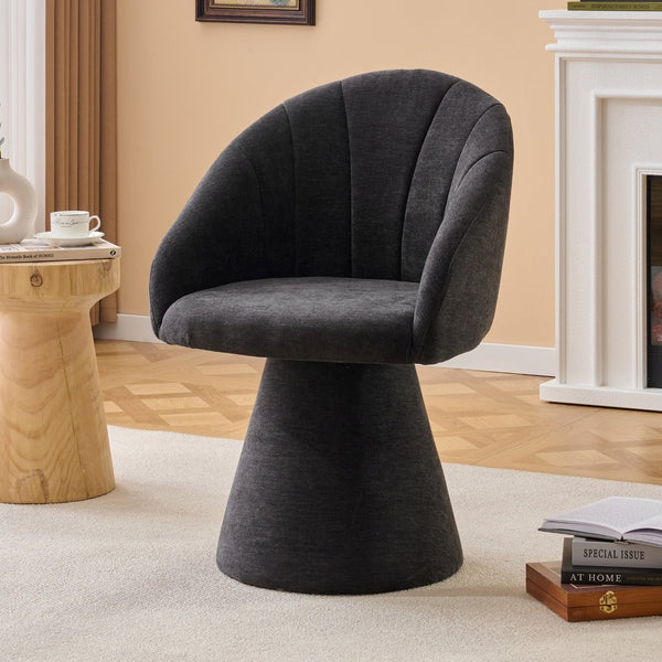 English Elm 068-chenille Swivel Accent Armchair Sculptural Curved Back Upholstered Living Room Seat Gray W527P438695