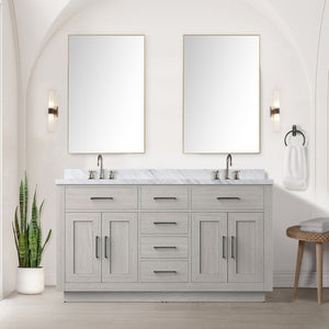 English Elm White Oak Double Bath Vanity Set With Carrara Marble Top, 55" Mirror & Chrome Faucets For Easy Setup B2731S01695-GIGA