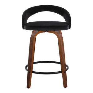 English Elm Fixed-height Velvet Swivel Counterstools with Walnut Bentwood Legs for Kitchen Islands B202S01759