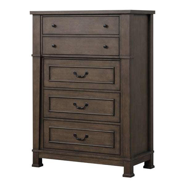 English Elm Transitional Five Drawer Chest Dark Walnut Finish Dovetail Joinery Bedroom Storage B2741P373194