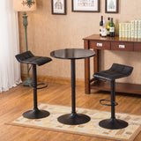 English Elm Belham Black Round Top Adjustable Height Bar Table and 2 Swivel Black Bonded Leather Adjustable Bar Stool Bar Sets