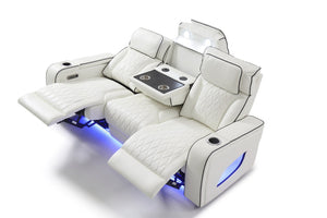 English Elm Lumin Power Reclining Home Theater Sofa with Led Lighting and Wireless Charging Pad White B078P497931