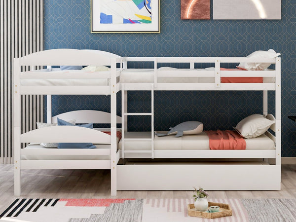 English Elm Twin L-shaped Mission Bunk with Trundle Sleeps Five Solid Pine Kids Room Bed LT000024AAK-1