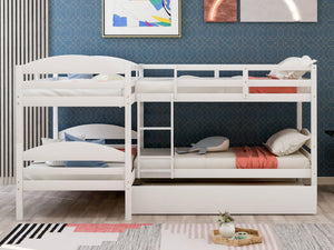 English Elm Twin L-shaped Mission Bunk with Trundle Sleeps Five Solid Pine Kids Room Bed LT000024AAK