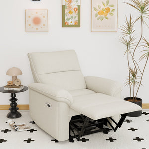 English Elm Wall Zero Wall Power Recliner Chair with Overstuffed Backrest, USB Type-C Charging Port, Space-Saving Electric Recliner for Small Rooms Beige+Grey W1028S00053