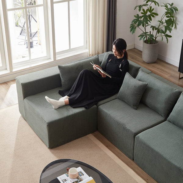 English Elm 104-Inch Corduroy Modular L Shaped Sectional Sofa with Plush Foam, No Assembly, Versatile Lounge Green W834S00388