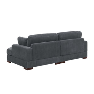 English Elm Large Corduroy Chaise Loveseat with Extended Leg Support for Relaxed Living Rooms Dark Gray B2748S00047