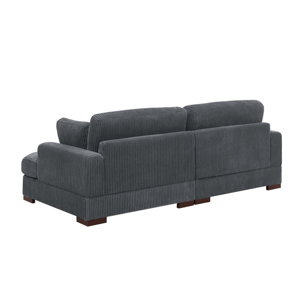 English Elm Large Corduroy Chaise Loveseat with Extended Leg Support for Relaxed Living Rooms Dark Gray B2748S00047