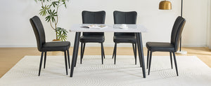 English Elm Table and Chair Set Rectangular Tempered Glass Top with 4 Black Pu Leather Seats W1151S04628