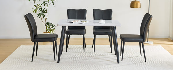 English Elm Table and Chair Set Rectangular Tempered Glass Top with 4 Black Pu Leather Seats W1151S04628