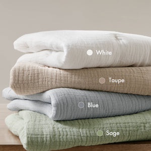 JLA Home Harbor House Blue - Cotton Crinkled Muslin Quilted Set with Embroidered Tacking, Lightweight 250gsm Fill, OEKO‑TEX Certified White HH13-1885