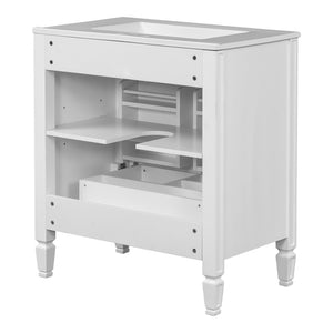 English Elm [video] 60 Inch Freestanding Double Sink Bathroom Vanity with Ceramic Basins Soft Close Storage White N759S226000K