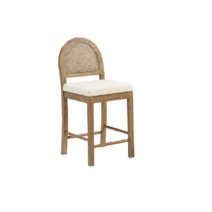 English Elm Upholstered Counter Stools Set of Two with Woven Rattan Back for Kitchen Island Brown B011P474548