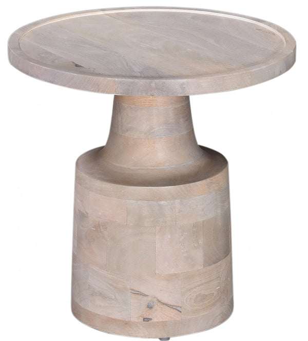 English Elm Solid Mango Wood Pedestal Side Table 18" Round Accent Table with Rich Grain Finish, Light Brown Elegance B2741P285778