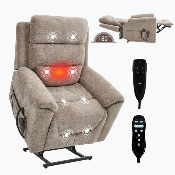 English Elm Dual Motor Power Lift Recliner with Massage Heat and Leatherair Upholstery W3224S00017