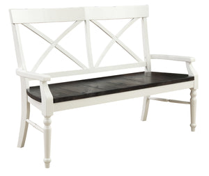 English Elm Wallace & Bay - Wallace Mountina Brown & White Bench — Solid Wood Country-Style 59" Seat, Dark Mocha & Antique White Finish B2709P212384