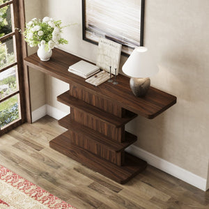 English Elm 63"vintage Walnut Console Table Two Open Shelves Slim Hallway Living Room Accent W757P399696