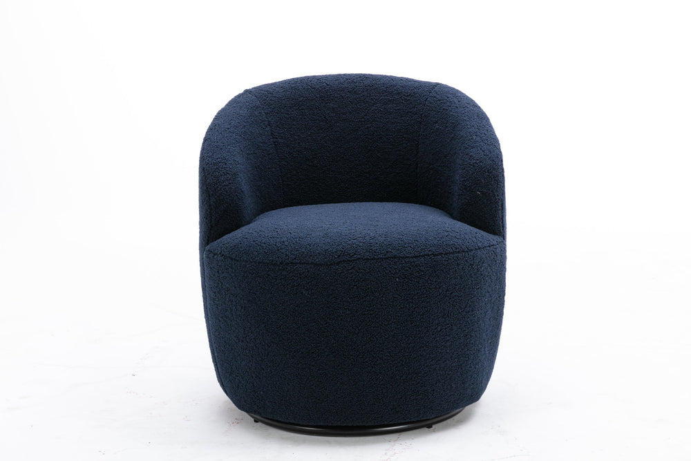 English Elm Teddy Plush Swivel Accent Armchair in Dark Blue — Ergonomic Barrel Seat, 360° Swivel, Sturdy Base W52747506