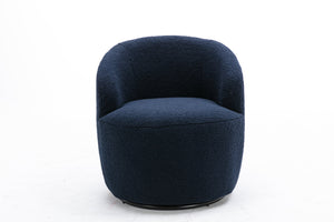 English Elm Teddy Plush Swivel Accent Armchair in Dark Blue — Ergonomic Barrel Seat, 360° Swivel, Sturdy Base W52747506