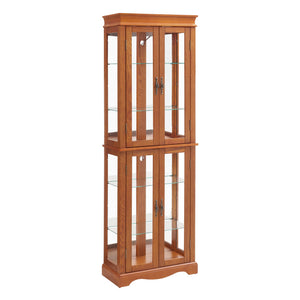 English Elm Lighted Glass Curio Cabinet With Adjustable Shelves, Elegant Oak Frame & Integrated Lighting For Showcasing Collectibles W2275P178797
