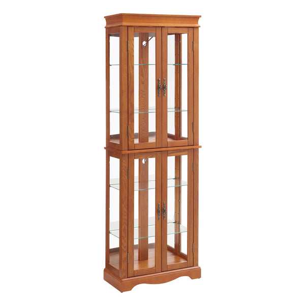 English Elm Lighted Glass Curio Cabinet With Adjustable Shelves, Elegant Oak Frame & Integrated Lighting For Showcasing Collectibles W2275P178797