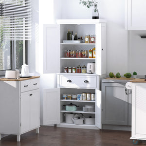 English Elm Homcom 72" Tall Freestanding Kitchen Pantry Cabinet With Adjustable Shelves, Drawer & Safety Strap W2225S00046