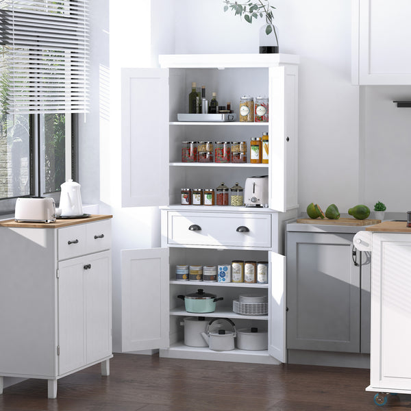 English Elm Homcom 72" Tall Freestanding Kitchen Pantry Cabinet With Adjustable Shelves, Drawer & Safety Strap W2225S00046
