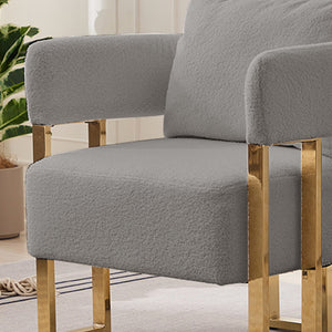 English Elm TS Teddy fleece upholstered decorative chair with gold metal legs, ergonomic plush seat for comfort and style Grey W2311P237967