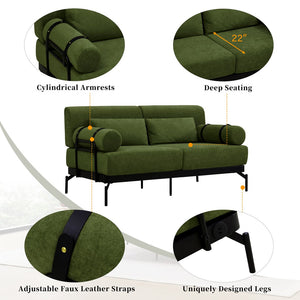English Elm Modern Loveseat Sofa with Cylindrical Armrests, Built-In USB Ports, Chenille Cushions, Steel Frame Green N719P290584F