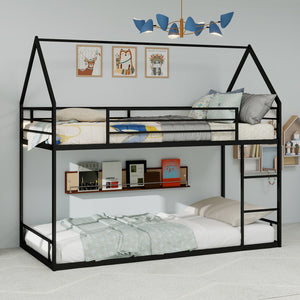 English Elm Metal Twin over Twin Bunk Bed Sturdy Heavy-Duty Frame with Silent Slats, 13" Guardrail & Ladder Black W1935P330797