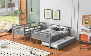 English Elm Twin Pine-over-Full Bunk Bed with Attached Ladder, Trundle & Full-Length Guardrail for Space-Saving Rooms Gray SM000208AAE-1