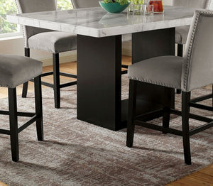 English Elm Genuine Marble Top Counter Height Dining Set with Six Nailhead Upholstered Chairs B2741S00766