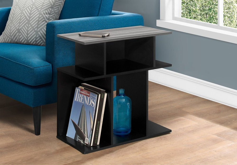 English Elm Accent Table Two Tier Narrow Black Laminate Metal Legs Modern Living Room Bedside B2710P219053