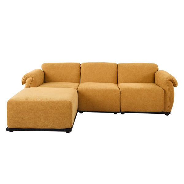 English Elm 102 Inch Linen Modular Sectional Sofa with Hidden Storage and Cloud Cushion Comfort Yellow W1099S00197