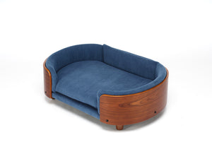 English Elm Scandinavian Mid-century Pet Sofa with Walnut Bentwood Back and Navy Velvet Cushion Dark Blue W794125941