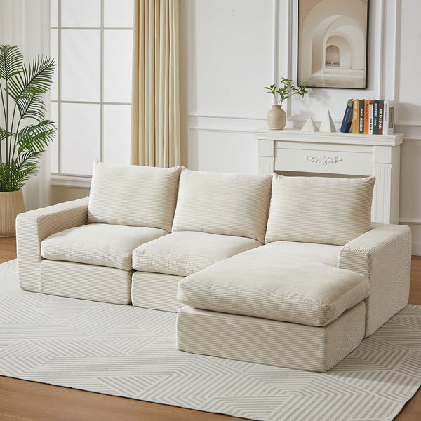 English Elm 99-Inch L-Shaped Corduroy Sectional Sofa With Chaise & 3 Pillows – Modern Comfort For Any Room! W834S00490