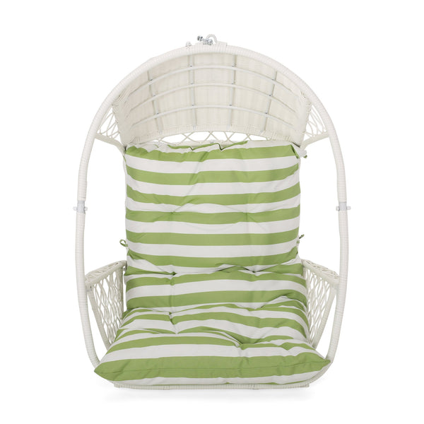 English Elm Christopher Knight Home® - Malia Hanging Chair - Cozy Indoor/Outdoor Wicker Basket Seat With Plush Cushions & Modern Design 67677.00WGRN