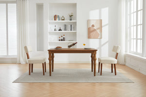 English Elm 064-Set Linen Fabric Modern Armless Dining Chairs with Curved Back & Solid Light Brown Legs for Stylish Comfort Beige W527P292111