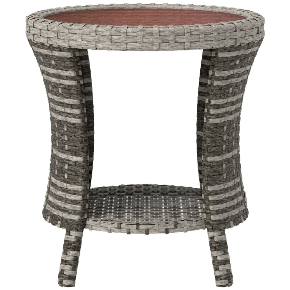 English Elm Side Patio Coffee Table Pe Wicker Two Tier Hourglass Design for Outdoor Decks T3971P443996